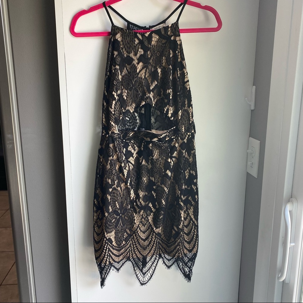 Sanjoy lace cutout mini dress